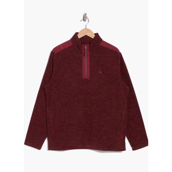 Tommy Bahama Mens Wine Half Zip Stand Collar Pockets Knit Pullover Top Sz XL New - Picture 2 of 10